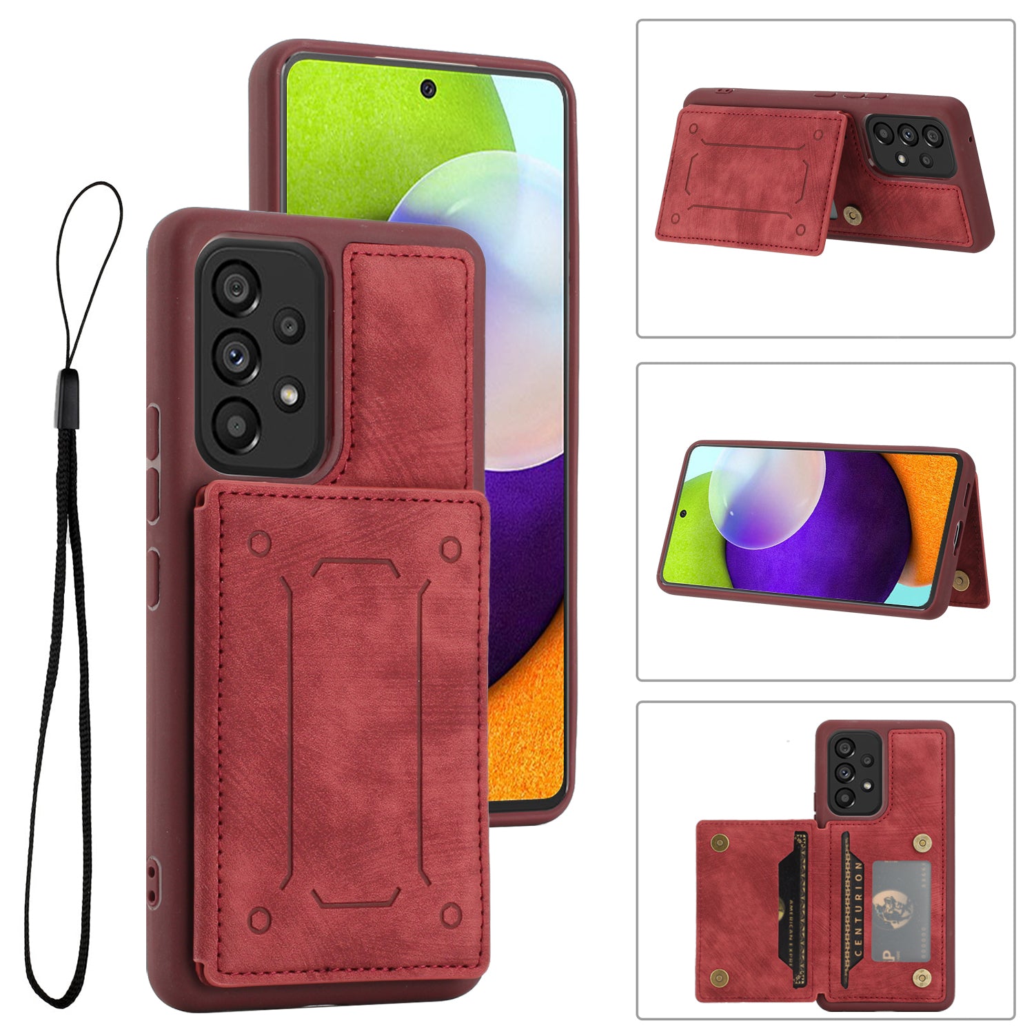 For Samsung Galaxy A52 4G 5G A52s 5G Dual Card Holder Magnetic Phone Case PU Leather Coated TPU Kickstand Protective Cover with Strap For Samsung Galaxy A52 4G 5G A52s 5G Dual Card Holder Magnetic Phone Case PU Leather Coated TPU Kickstand Protective Cover with Strap